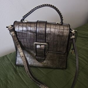 Brahmin Ingrid Bronze Templo Embossed Leather Buckle Satchel Crossbody Bag